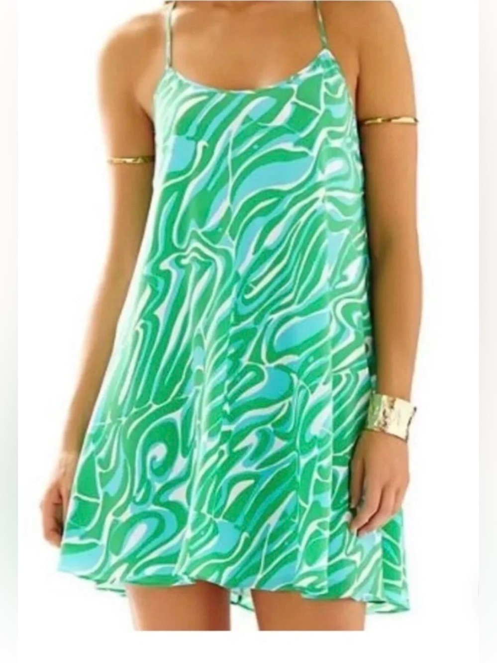 Lilly Pulitzer Maisy Blue/Green Silk Dress- Size M - Picture 2 of 6